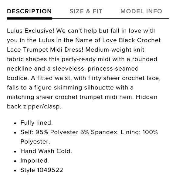 🖤NWT Lulus In The Name of Love Black Crochet Lace Trumpet MIDI Dress 🖤 - Picture 5 of 6